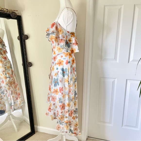 By Anthropologie Dress NWT Floral Sleeveless Asymmetric Ruffled Midi Dress Small - Picture 8 of 16